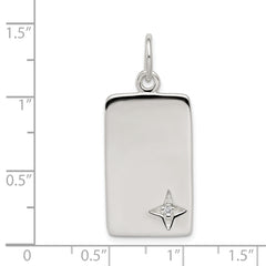 Sterling Silver 925 Polished CZ Rectangle Charm with Anti-Tarnish Finish