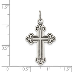Sterling Silver 925 Budded Cross Pendant with Polished Antique Finish