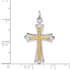 Sterling Silver Two-Tone Cross Pendant with Gold Accents Polished Finish