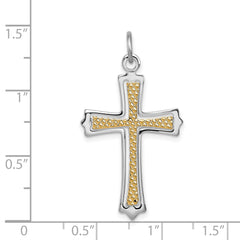 Sterling Silver Two-Tone Cross Pendant with Polished Rhodium & Gold Finish