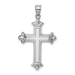 Sterling Silver 925 Rhodium-Plated Fleur-de-lis Cross Pendant Elegantly Polished