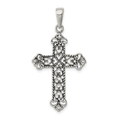 Sterling Silver Antiqued Fleur de lis Cross Pendant