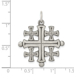 Sterling Silver 925 Jerusalem Cross Pendant with Polished Antique Finish
