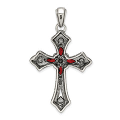Sterling Silver 925 Vintage Red Marquise CZ Cross Pendant by Sophia Jewelers