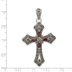Sterling Silver 925 Vintage Red Marquise CZ Cross Pendant by Sophia Jewelers
