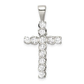 Sterling Silver Rhodium-plated CZ Latin Cross Pendant