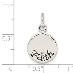 Sterling Silver 925 Crystal Faith Charm with Antiqued Elegant Finish