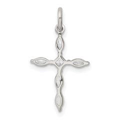 Sterling Silver 925 CZ Cross Charm with Polished Rhodium Finish