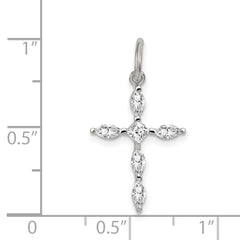 Sterling Silver 925 CZ Cross Charm with Polished Rhodium Finish