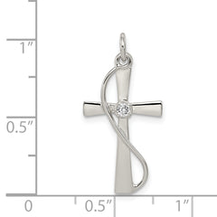 Sterling Silver 925 CZ Cross Pendant with Rhodium Polished Finish