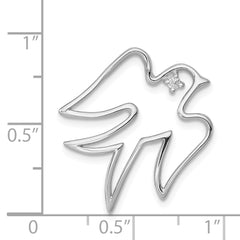 Sterling Silver CZ Dove Pendant with Polished Rhodium Elegance