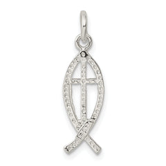 925 Sterling Silver Ichthus Charm with Polished Anti-Tarnish Finish