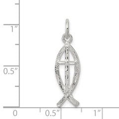 925 Sterling Silver Ichthus Charm with Polished Anti-Tarnish Finish