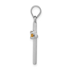 Sterling Silver Citrine Cross Pendant with Rhodium Plated Polished Finish