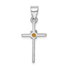 Sterling Silver Citrine Cross Pendant with Rhodium Plated Polished Finish