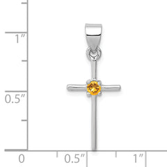 Sterling Silver Citrine Cross Pendant with Rhodium Plated Polished Finish