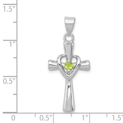 Sophia Jewelers Sterling Silver Peridot Heart Cross Pendant Polished Brilliance