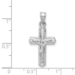 Sterling Silver Rhodium-Plated 3D Crucifix Pendant with Polished Finish