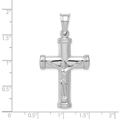 Sterling Silver 925 Polished 3D Latin Crucifix Rhodium-Plated Pendant