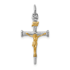 Sterling Silver Rhodium-plated & 18k Gold-plated Crucifix Charm