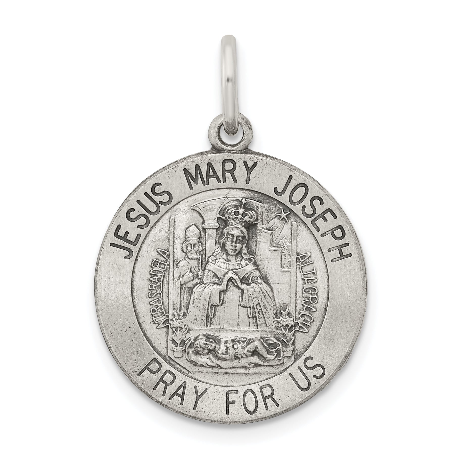 Sterling Silver Antiqued Holy Family Medal