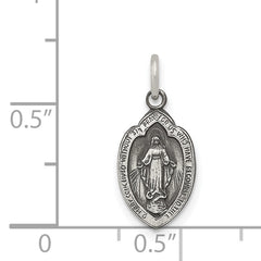 Sterling Silver 925 Antiqued Miraculous Medal Charm Pendant Vintage Elegance