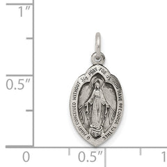 Sterling Silver 925 Antiqued Miraculous Medal Pendant Vintage Charm