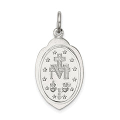 Sterling Silver 925 Miraculous Medal Pendant with Polished Palladium Finish