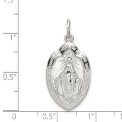 Sterling Silver 925 Miraculous Medal Pendant with Polished Palladium Finish