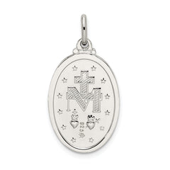 Sterling Silver 925 Miraculous Medal Pendant with Polished Palladium Finish