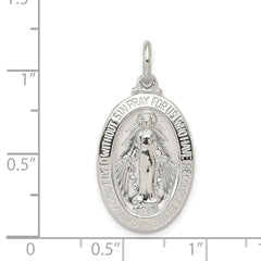 Sterling Silver 925 Miraculous Medal Pendant with Polished Palladium Finish