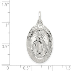 Sterling Silver 925 Miraculous Medal Pendant with Polished Palladium Finish