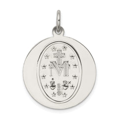 Sterling Silver 925 Miraculous Medal Pendant with Polished Palladium Finish