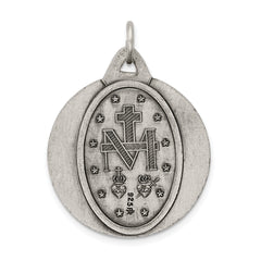 Sterling Silver 925 Antiqued Miraculous Medal Pendant Vintage Charm