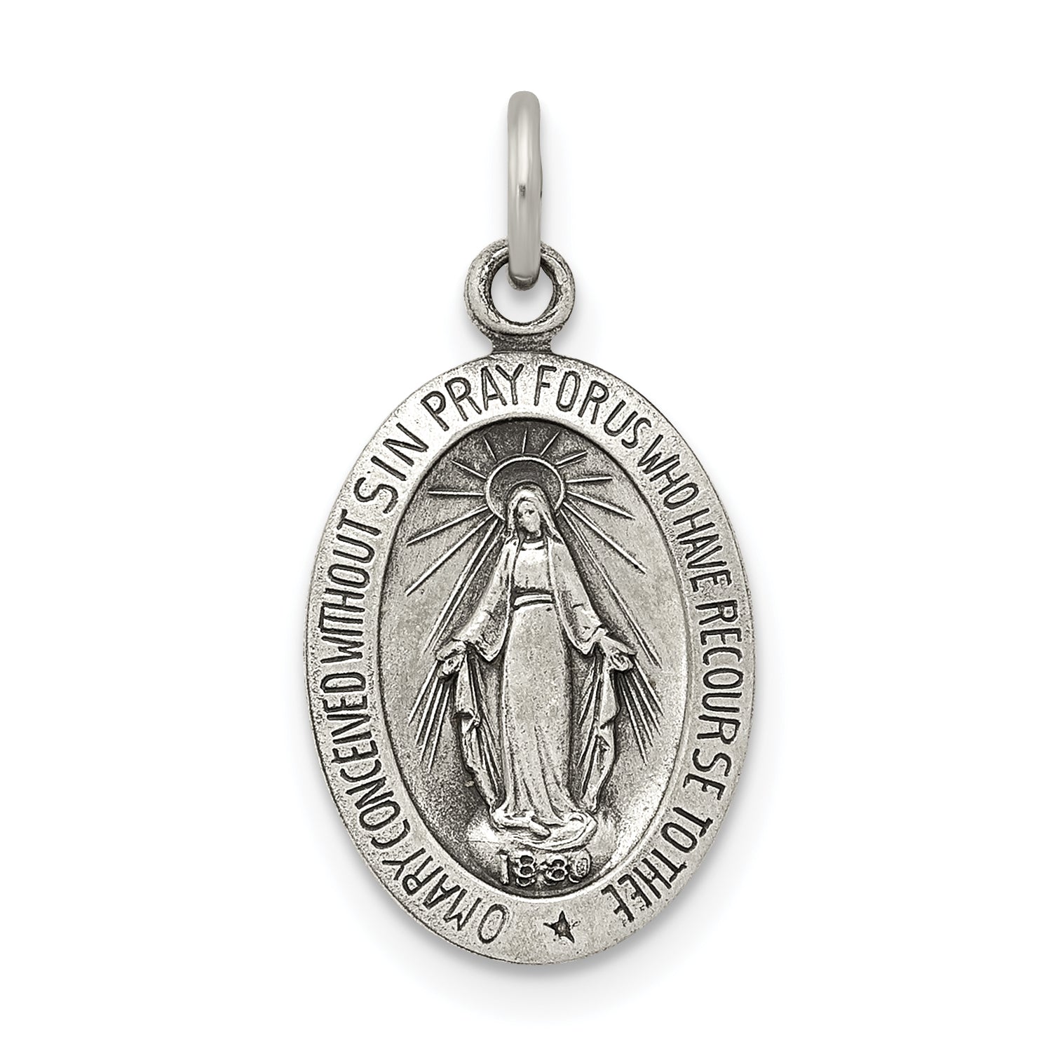 Sterling Silver Antiqued Miraculous Solid Medal