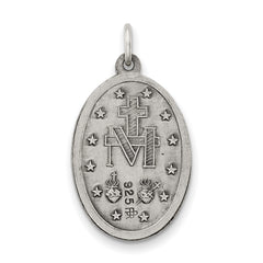 Sterling Silver 925 Miraculous Medal Pendant Antiqued Vintage Inspired 3D Design