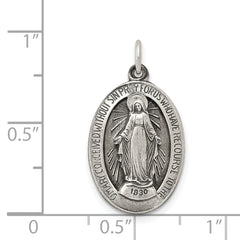 Sterling Silver 925 Miraculous Medal Pendant Antiqued Vintage Inspired 3D Design