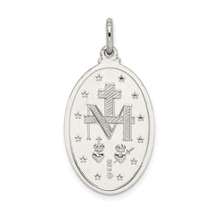 Sterling Silver 925 Miraculous Medal Pendant with Polished 3D Design