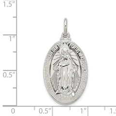 Sterling Silver 925 Miraculous Medal Pendant with Polished 3D Design