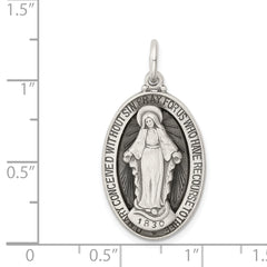 Sophia Jewelers Sterling Silver Antiqued Miraculous Medal Pendant 3D Design