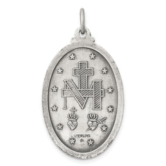 Sterling Silver 925 Antiqued Miraculous Medal Pendant Vintage Elegance