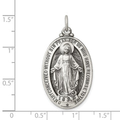 Sterling Silver 925 Antiqued Miraculous Medal Pendant Vintage Elegance