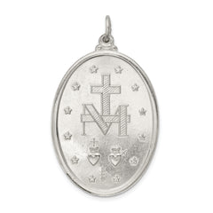 Sterling Silver 925 Miraculous Medal Pendant with Polished Palladium Finish