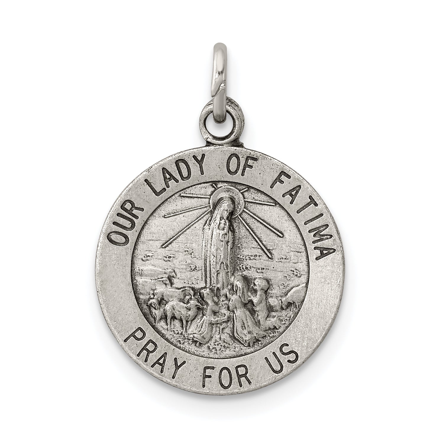 Sterling Silver Antiqued Our Lady of Fatima Medal