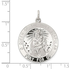 Sterling Silver 925 Queen Scapular Medal with Polished Palladium Finish