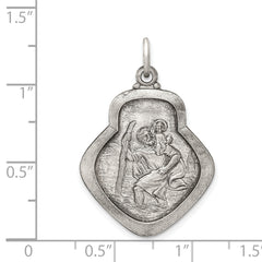 Sterling Silver 925 Saint Christopher Pendant with Antiqued Finish Vintage Charm