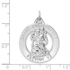 Sterling Silver 925 St. Christopher Pendant with Polished Rhodium Finish