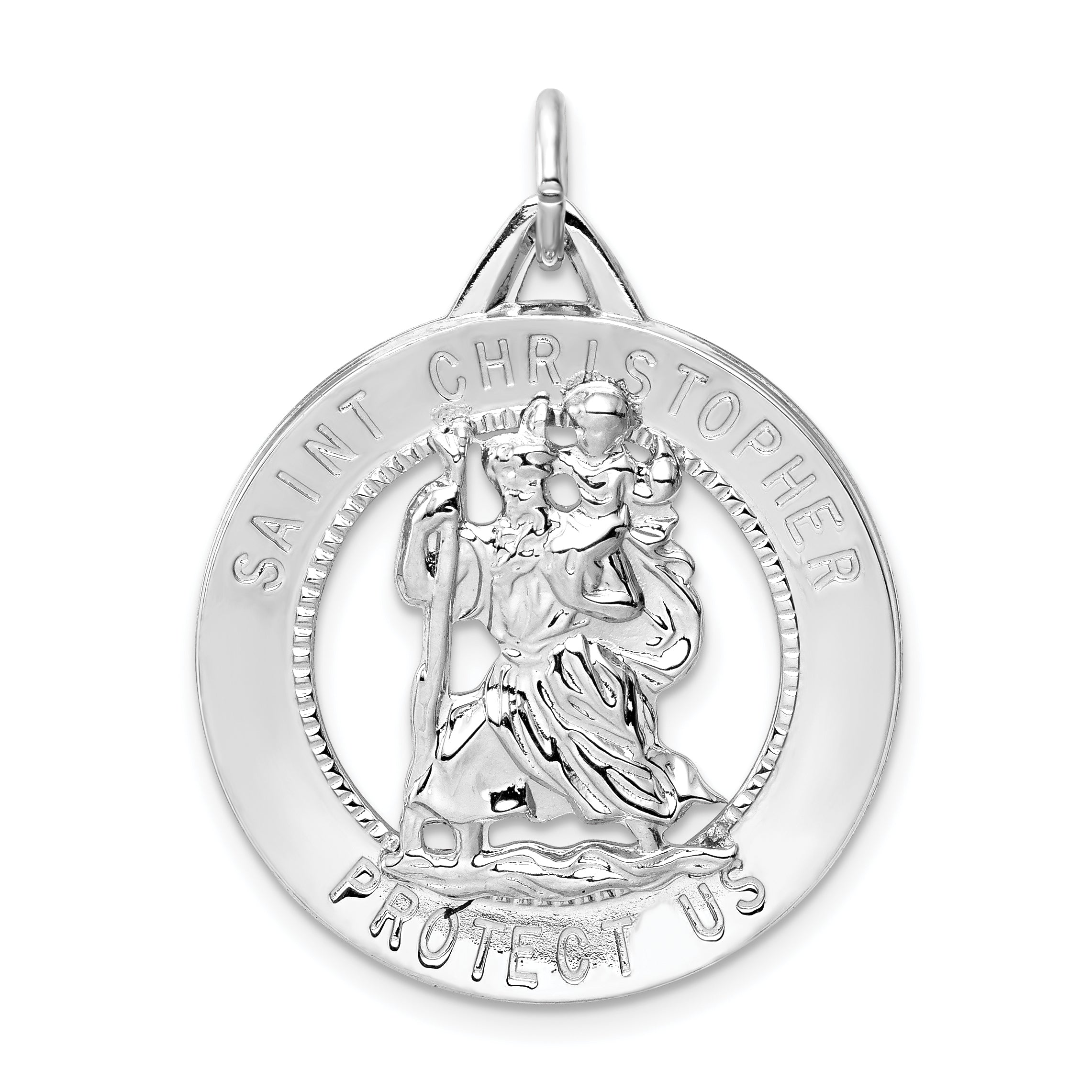 Sterling Silver Rhodium-plated St. Christopher Medal