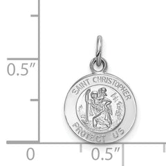 Sterling Silver 925 Saint Christopher Medal with Polished Rhodium Finish