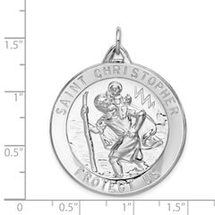 Sterling Silver 925 Saint Christopher Medal with Polished Rhodium Finish